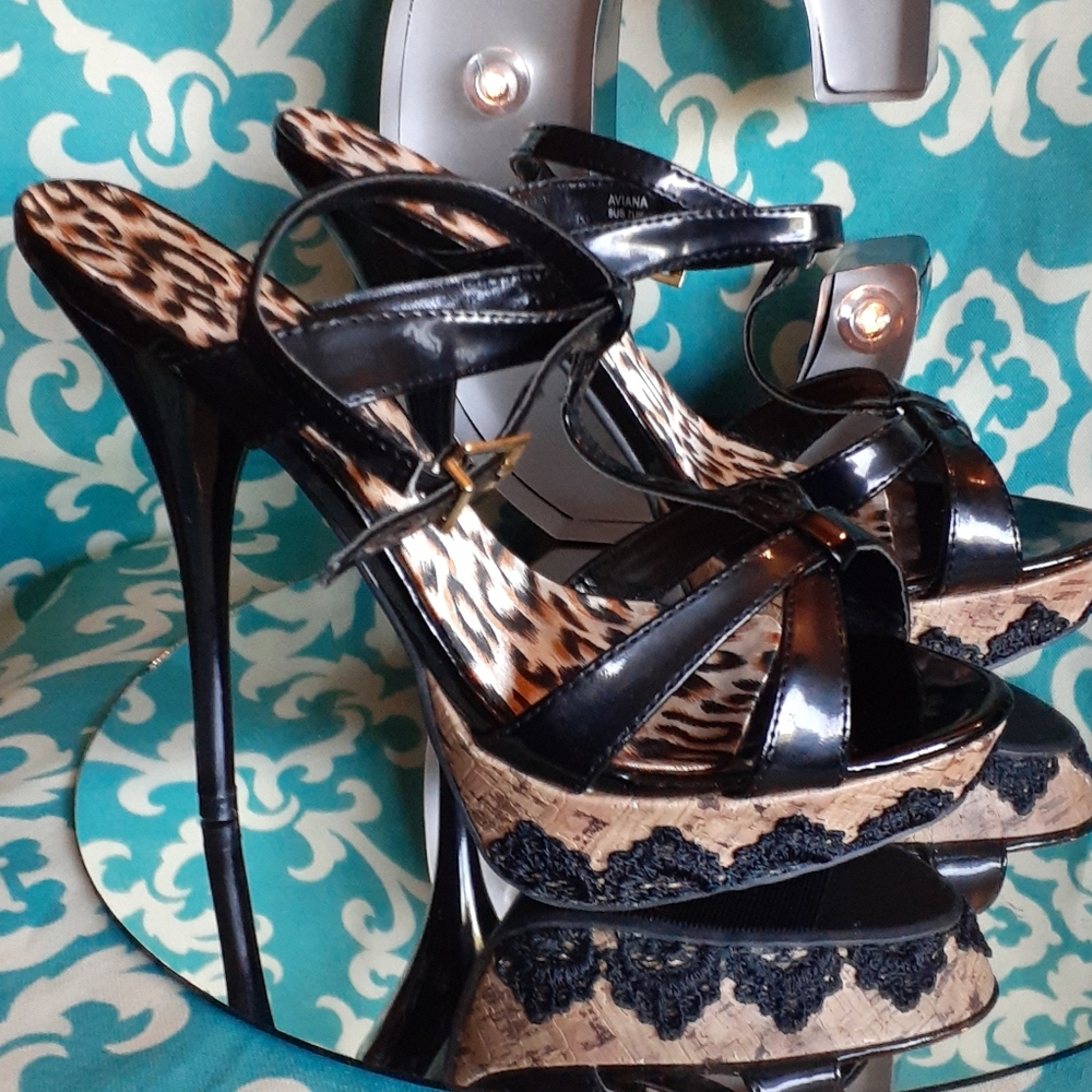 SHOE DAZZLE - BLACK with CORK & LACE HEEL - GORGEOUS SHOE